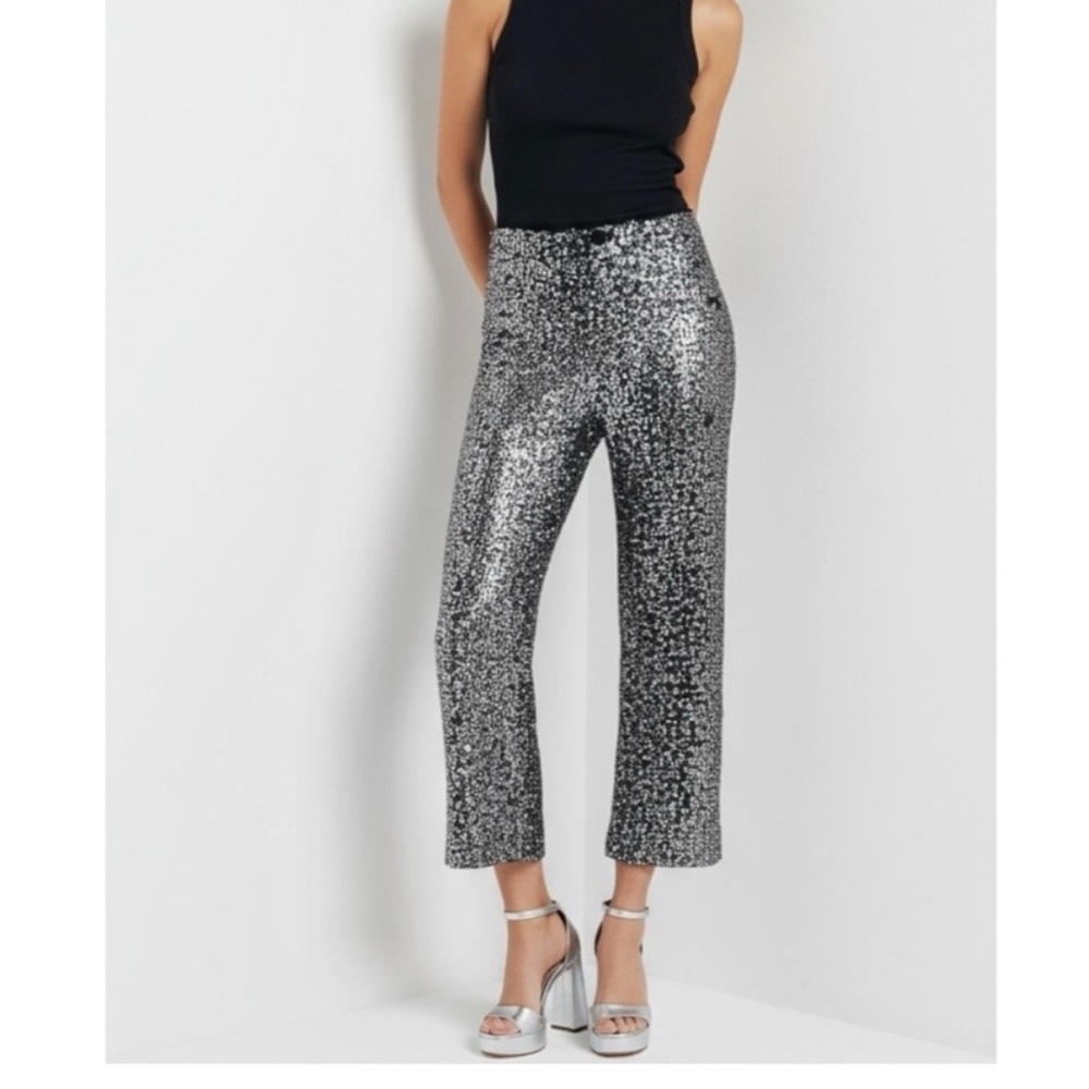 Maeve Silver Sequin Wide Leg Pants